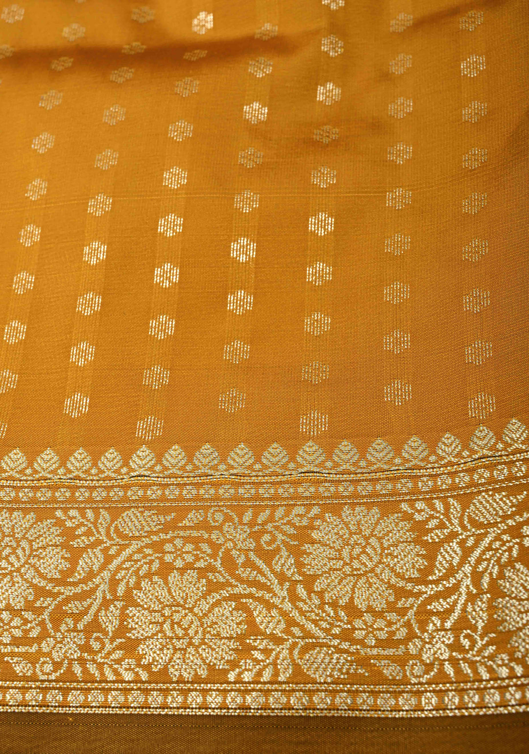 Mustard Semi Silk Saree with Floral Zari Border and Brocade Blouse Piece