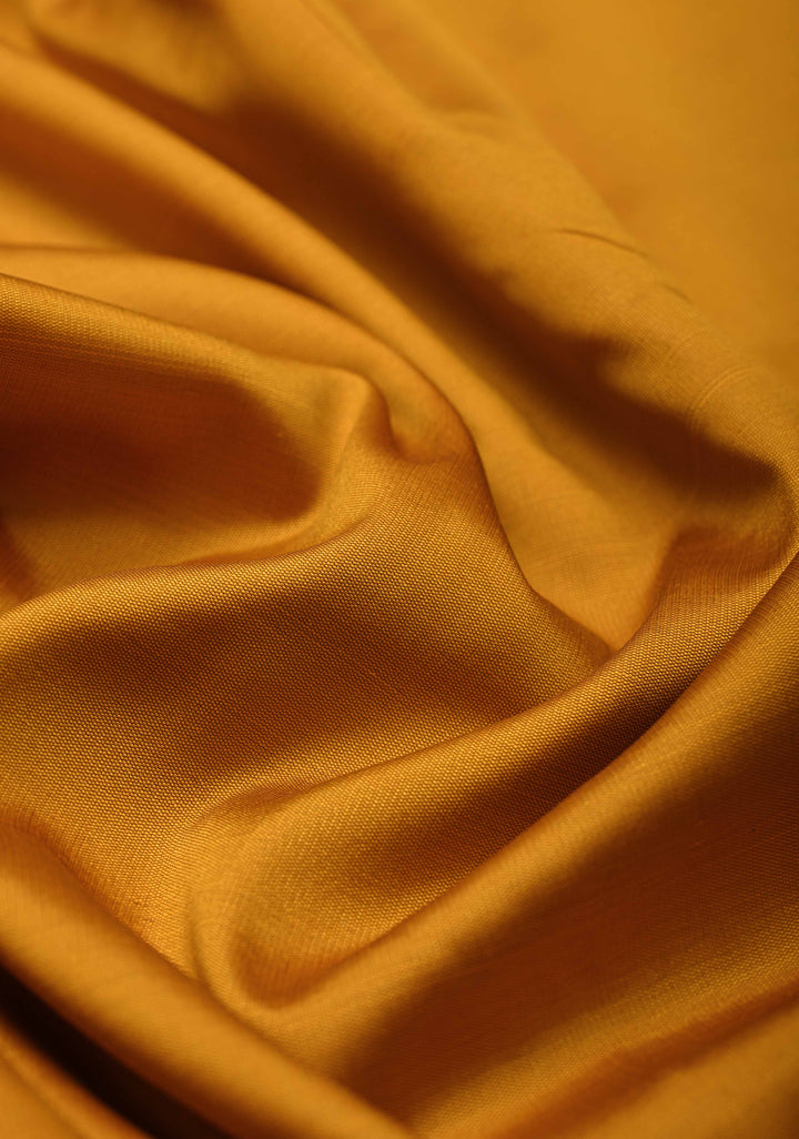 Mustard Semi Silk Saree with Floral Zari Border and Brocade Blouse Piece