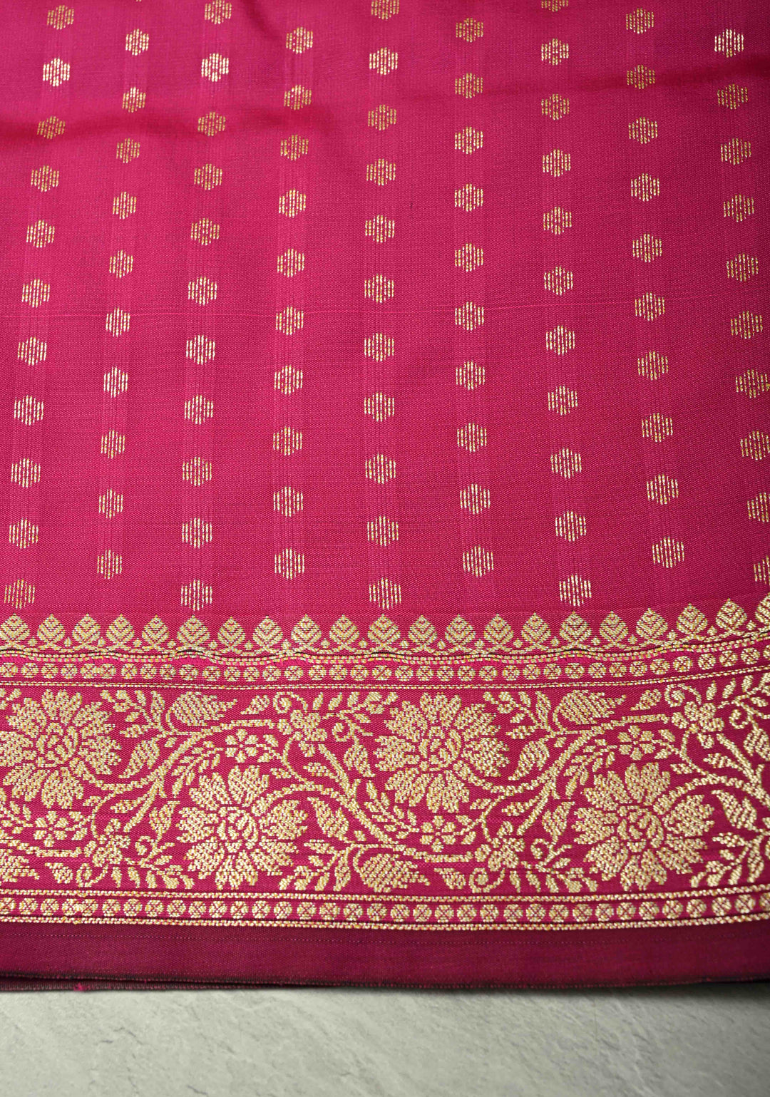 Deep Pink Semi Silk Saree with Floral Zari Border and Brocade Blouse Piece