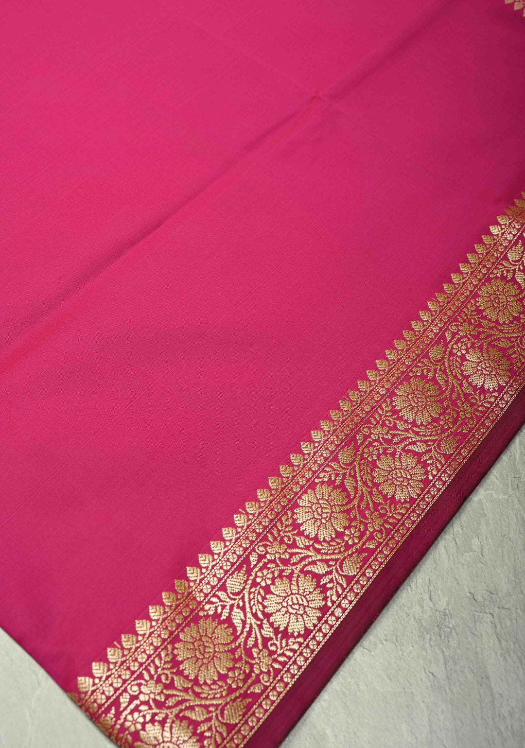 Deep Pink Semi Silk Saree with Floral Zari Border and Brocade Blouse Piece