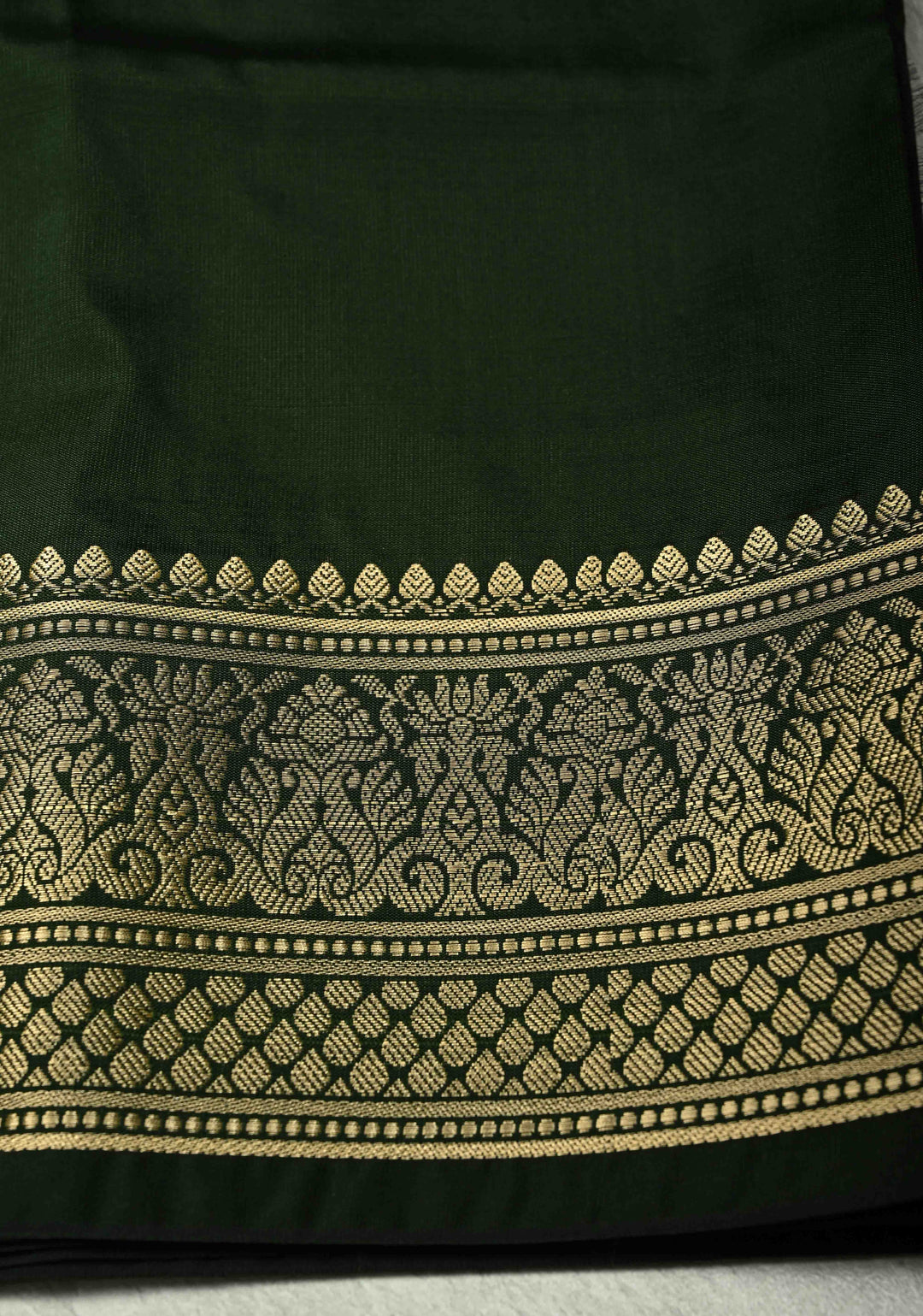 Deep Green Semi Silk Saree with Zari Border