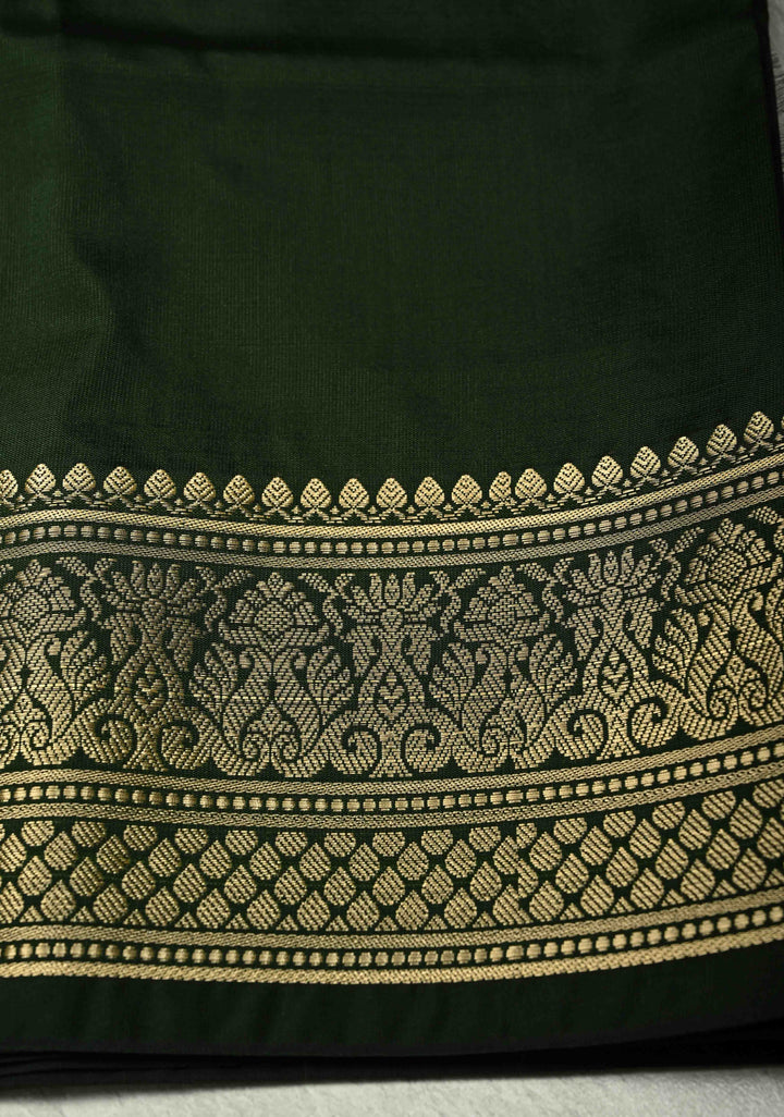 Deep Green Semi Silk Saree with Zari Border