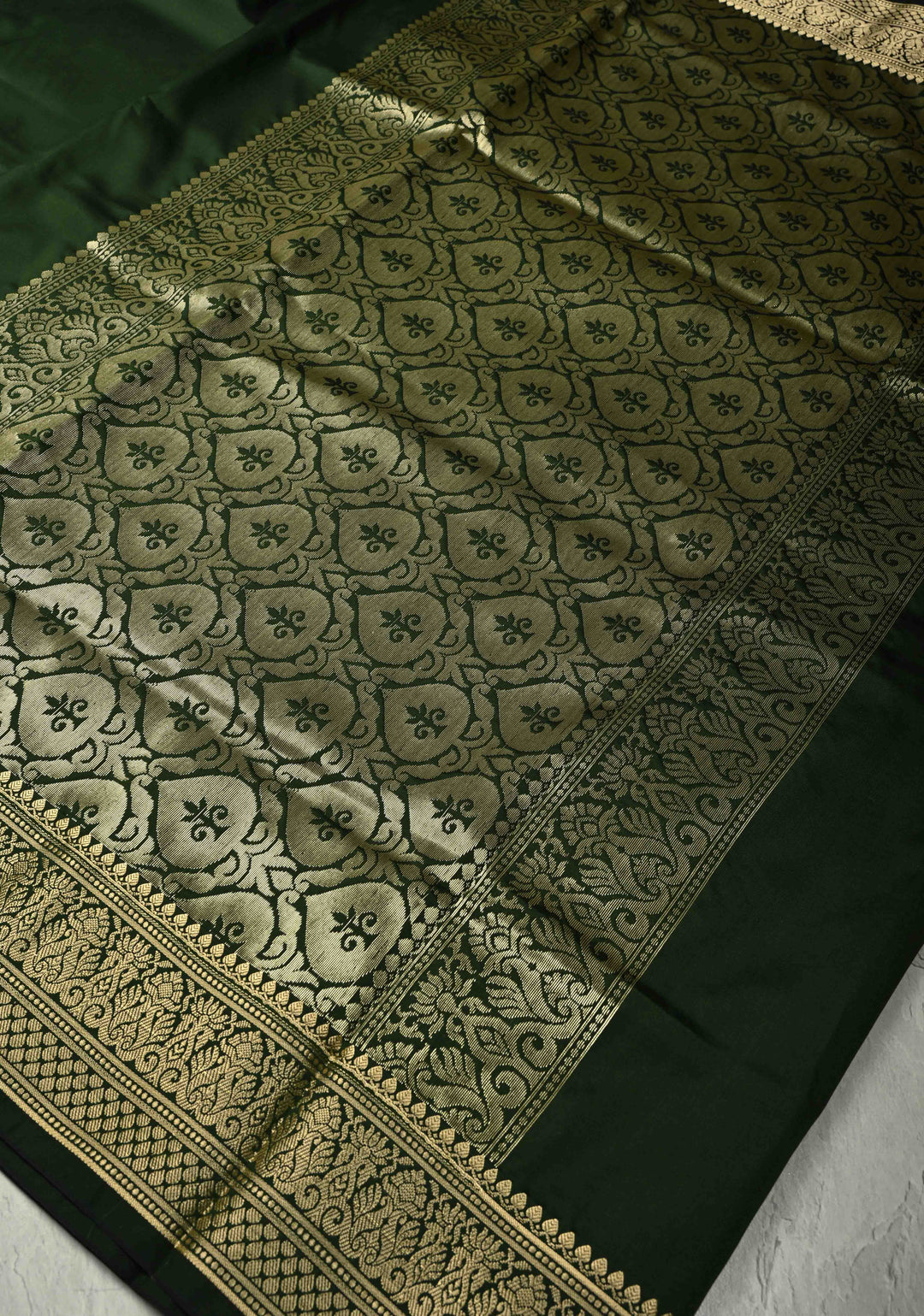 Deep Green Semi Silk Saree with Zari Border