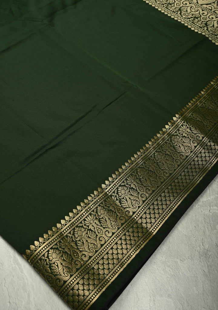 Deep Green Semi Silk Saree with Zari Border