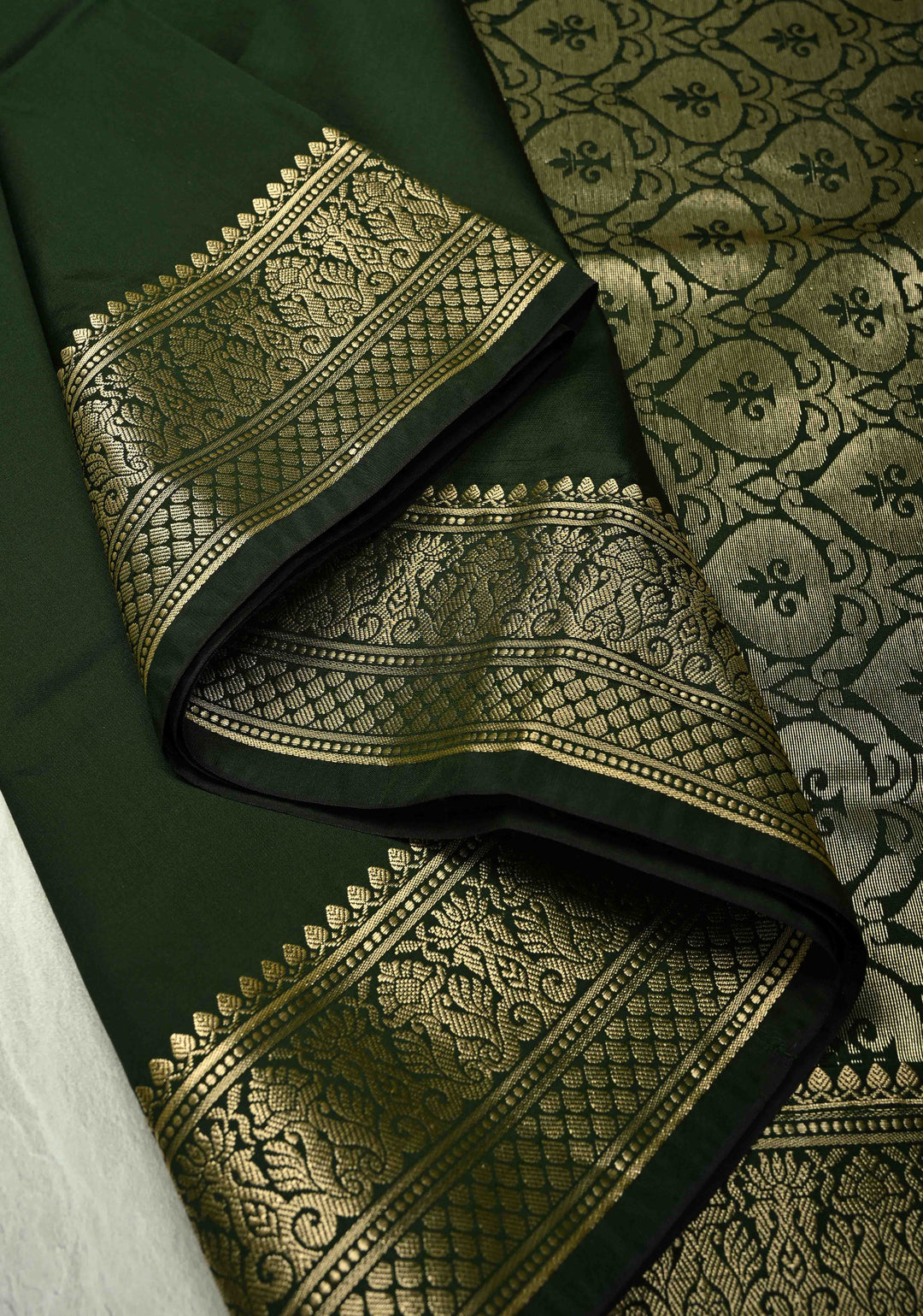 Deep Green Semi Silk Saree with Zari Border