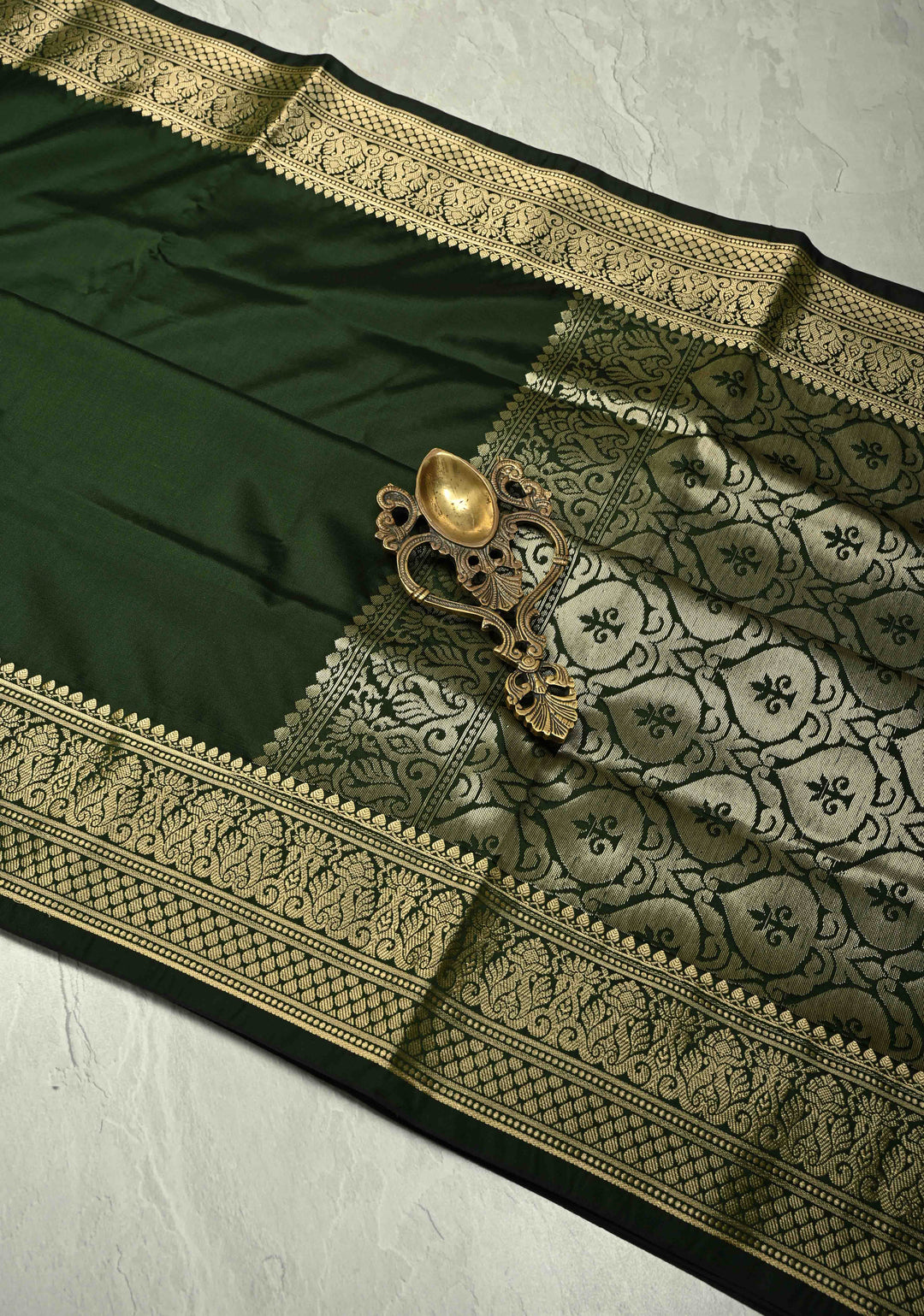 Deep Green Semi Silk Saree with Zari Border