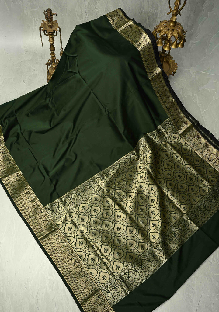 Deep Green Semi Silk Saree with Zari Border