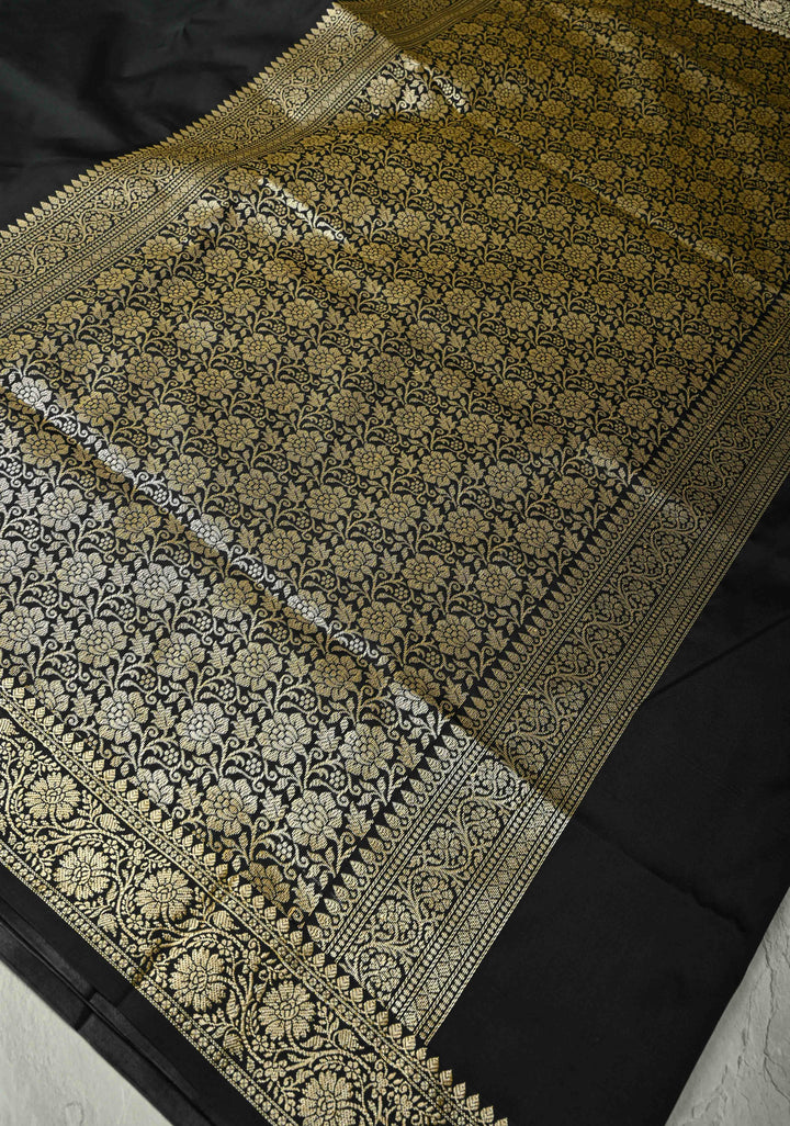 Black Semi Silk Saree with Zari Border