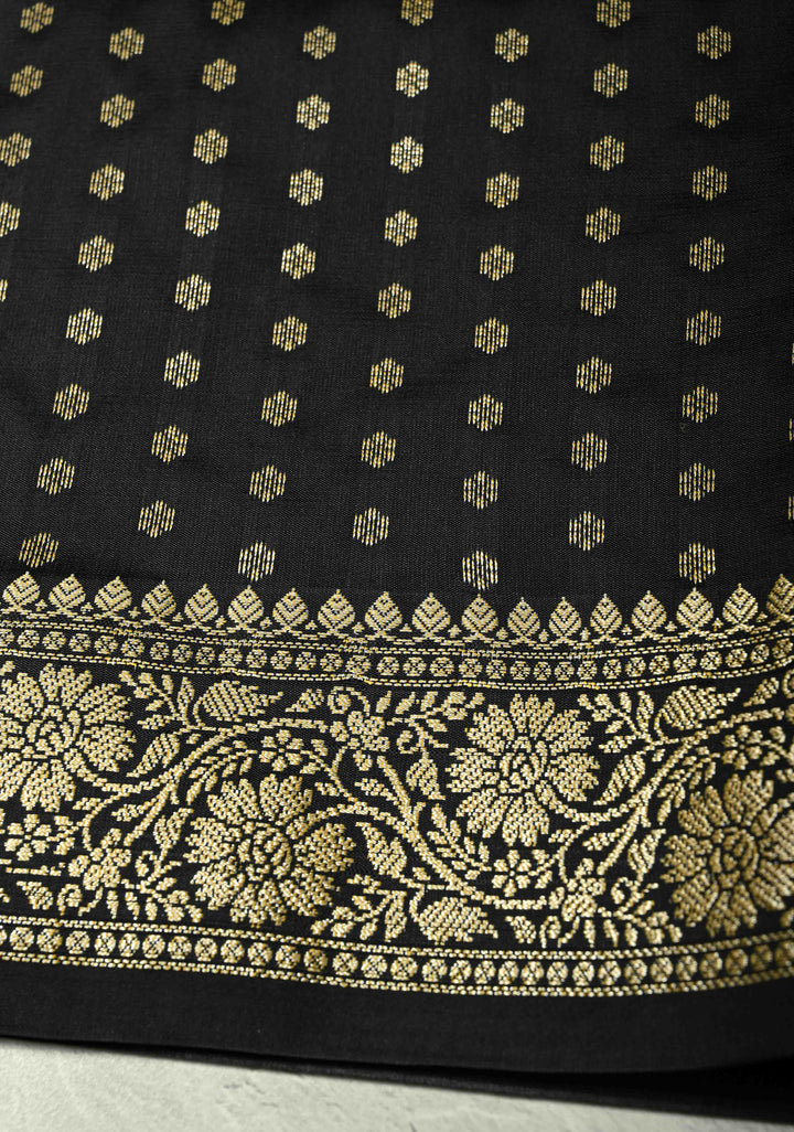 Black Semi Silk Saree with Zari Border