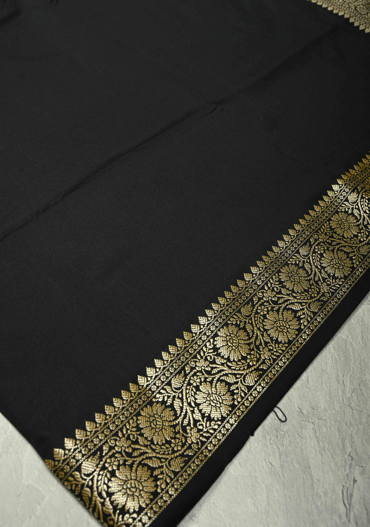 Black Semi Silk Saree with Zari Border