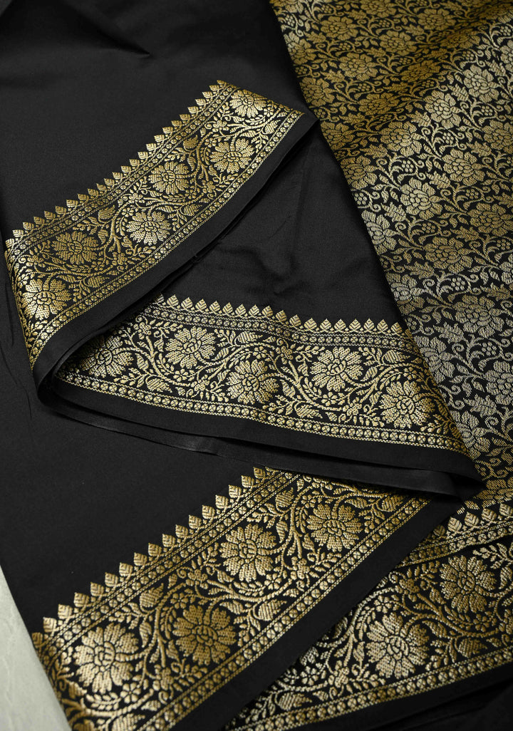 Black Semi Silk Saree with Zari Border