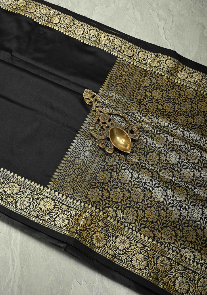 Black Semi Silk Saree with Zari Border