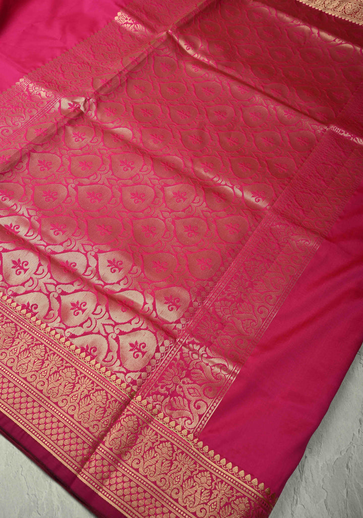 Deep Pink Semi Silk Saree with Zari Border