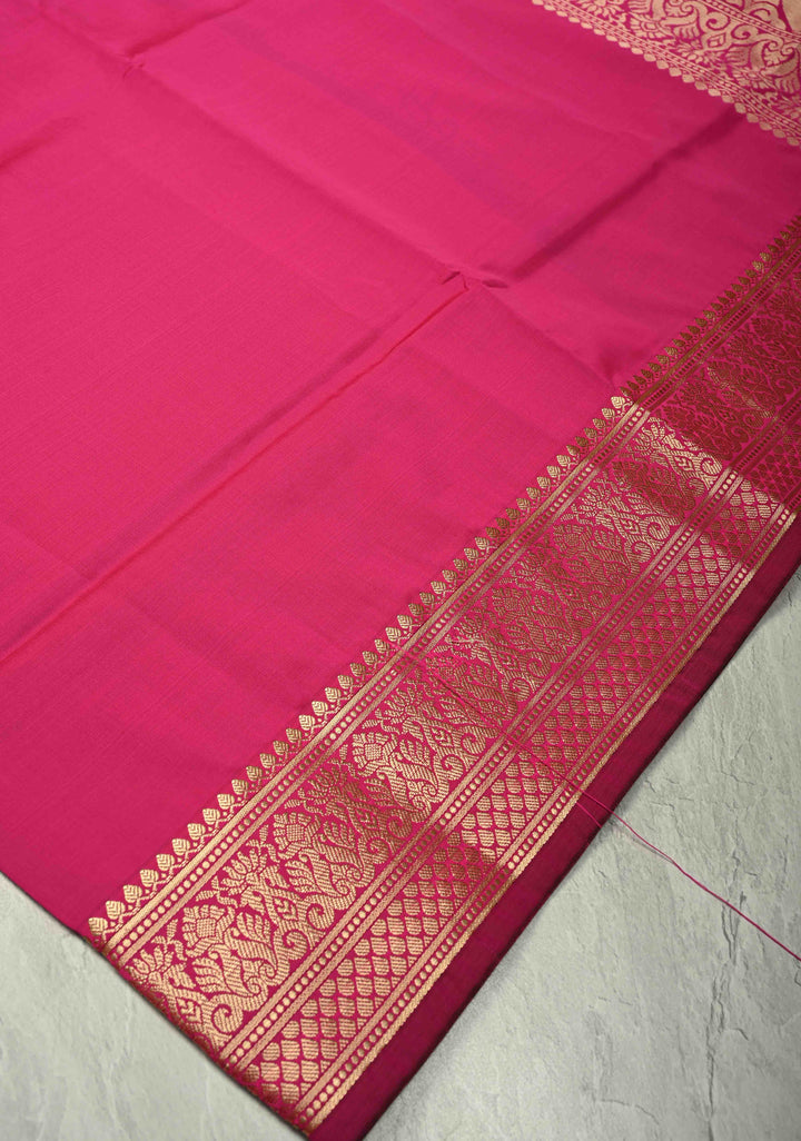 Deep Pink Semi Silk Saree with Zari Border