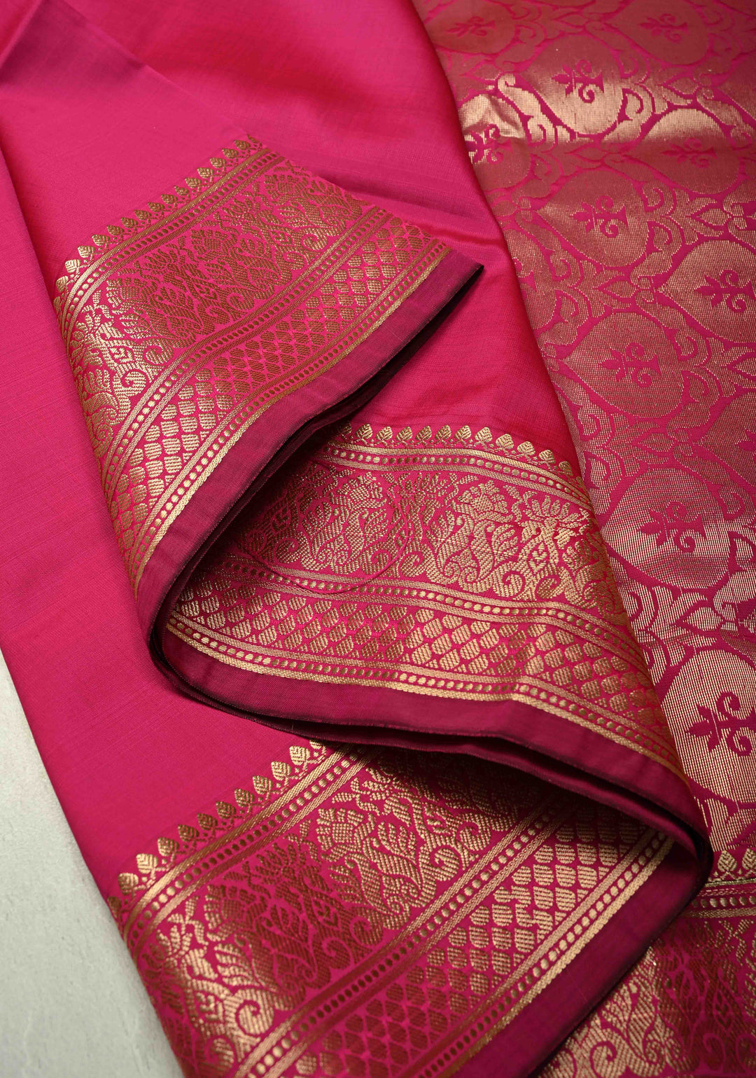 Deep Pink Semi Silk Saree with Zari Border