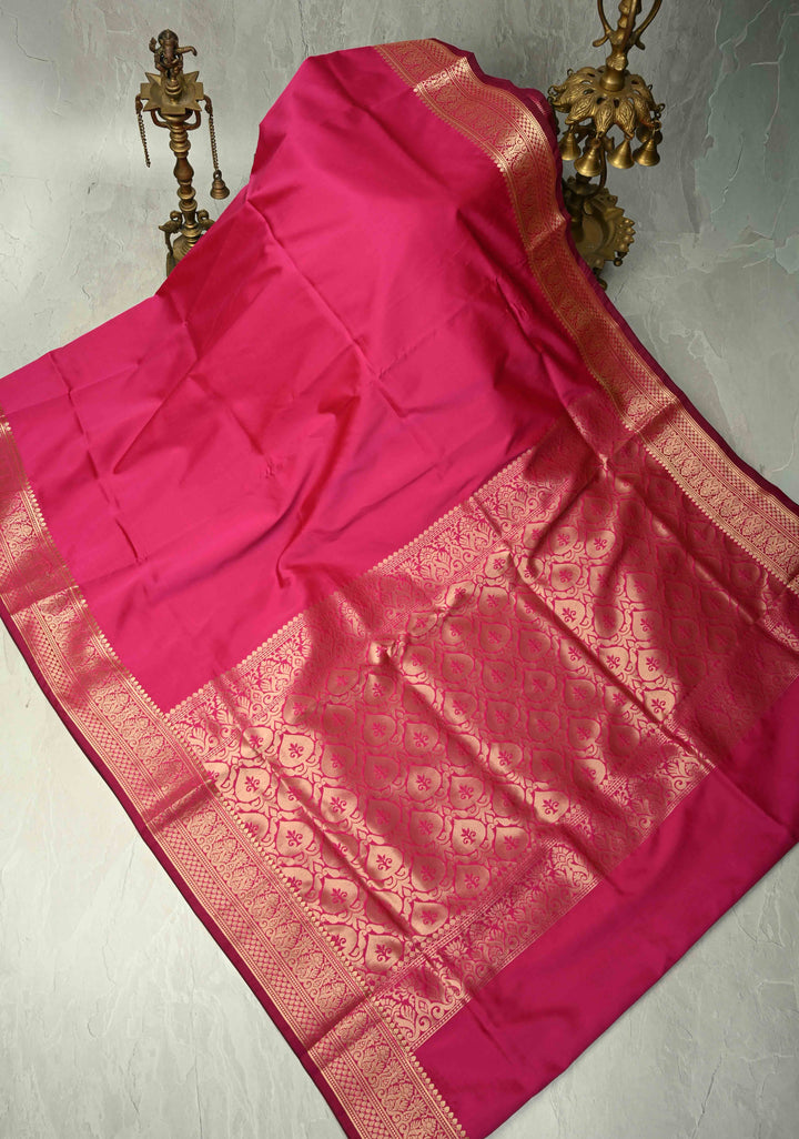 Deep Pink Semi Silk Saree with Zari Border