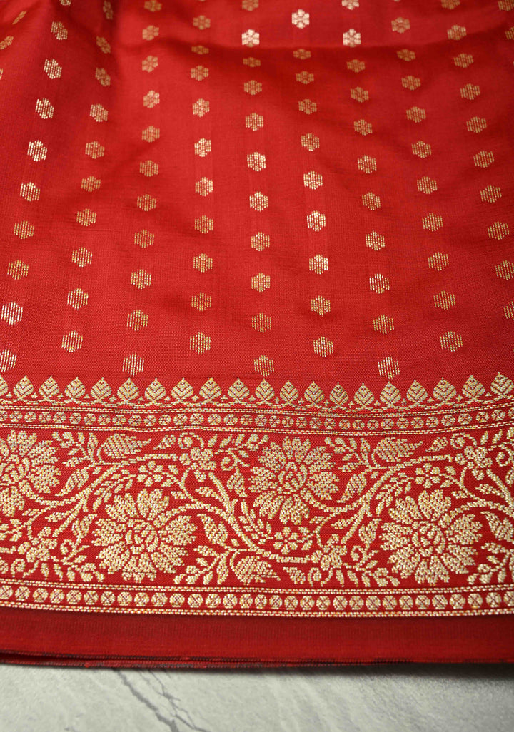 Crimson Red Semi Silk Saree with Zari Border