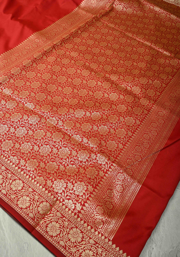 Crimson Red Semi Silk Saree with Zari Border
