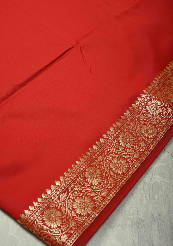 Crimson Red Semi Silk Saree with Zari Border