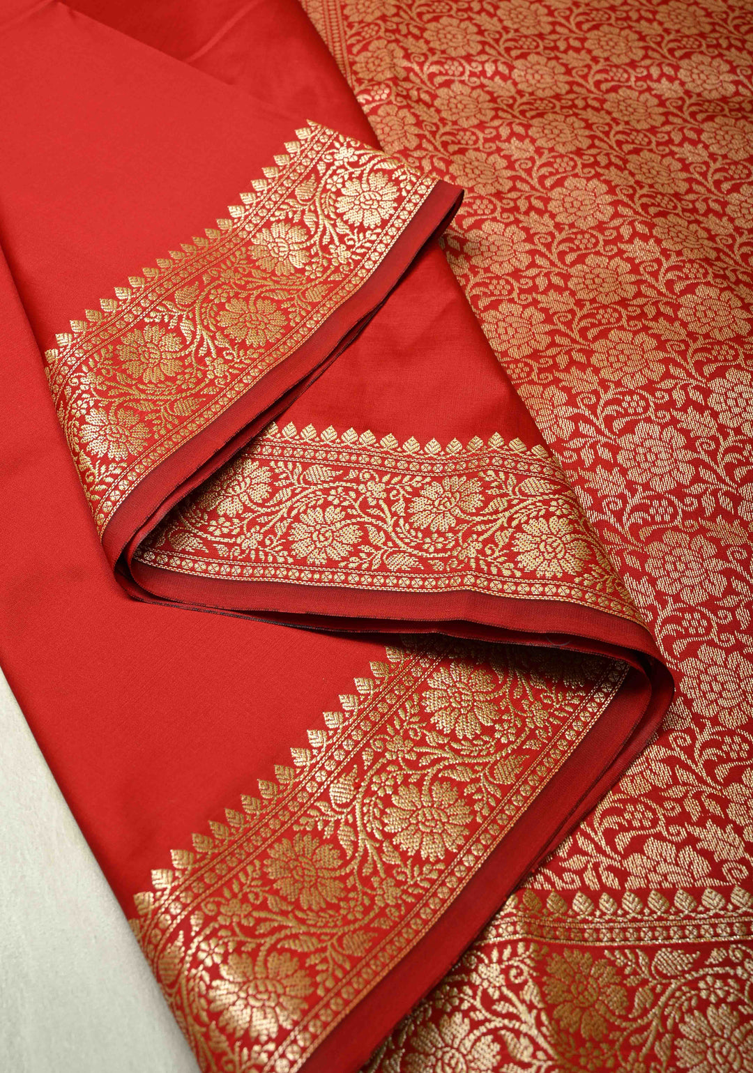 Crimson Red Semi Silk Saree with Zari Border