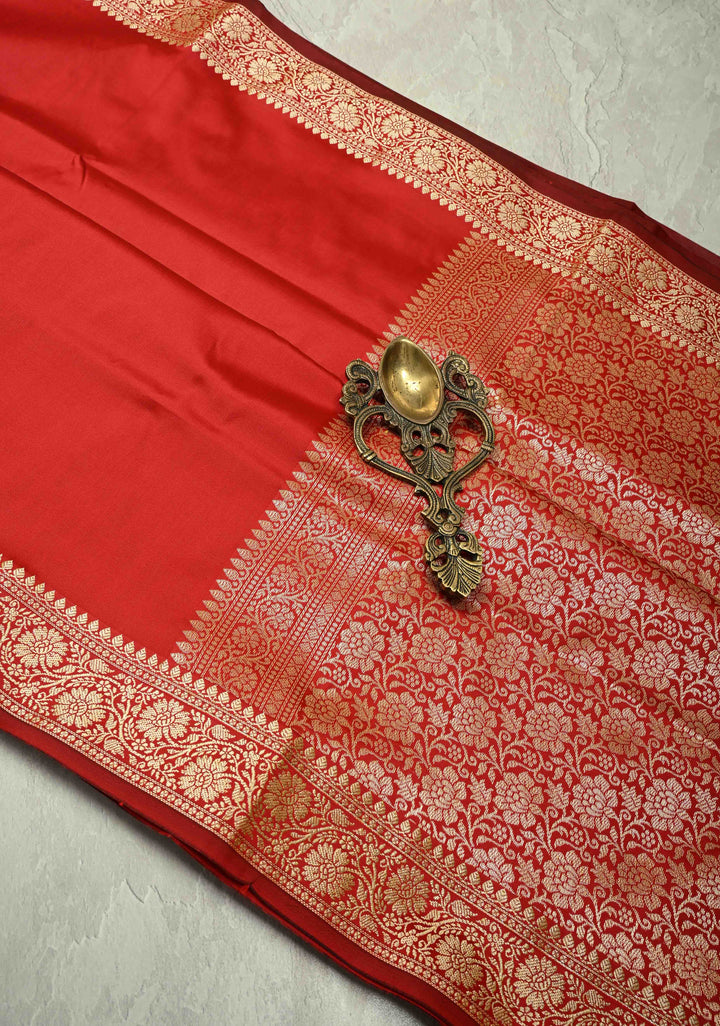 Crimson Red Semi Silk Saree with Zari Border