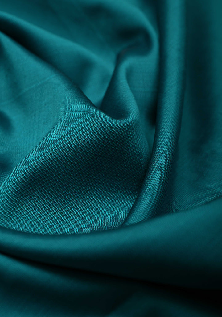 Persian Green Semi Silk Saree with Floral Zari Border, Brocade Blouse Piece