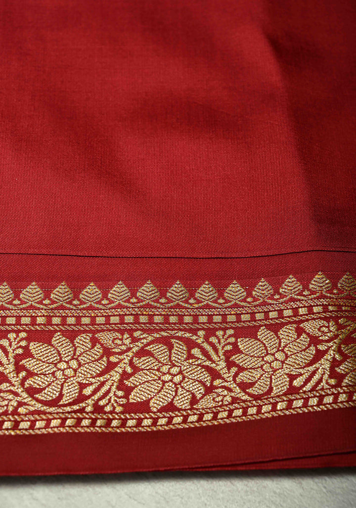 Blood Red Semi Silk Saree with Chunri Buttis and Minimal Zari Border