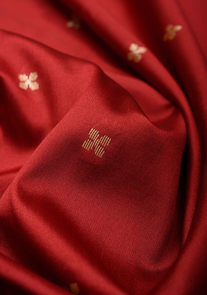 Blood Red Semi Silk Saree with Chunri Buttis and Minimal Zari Border