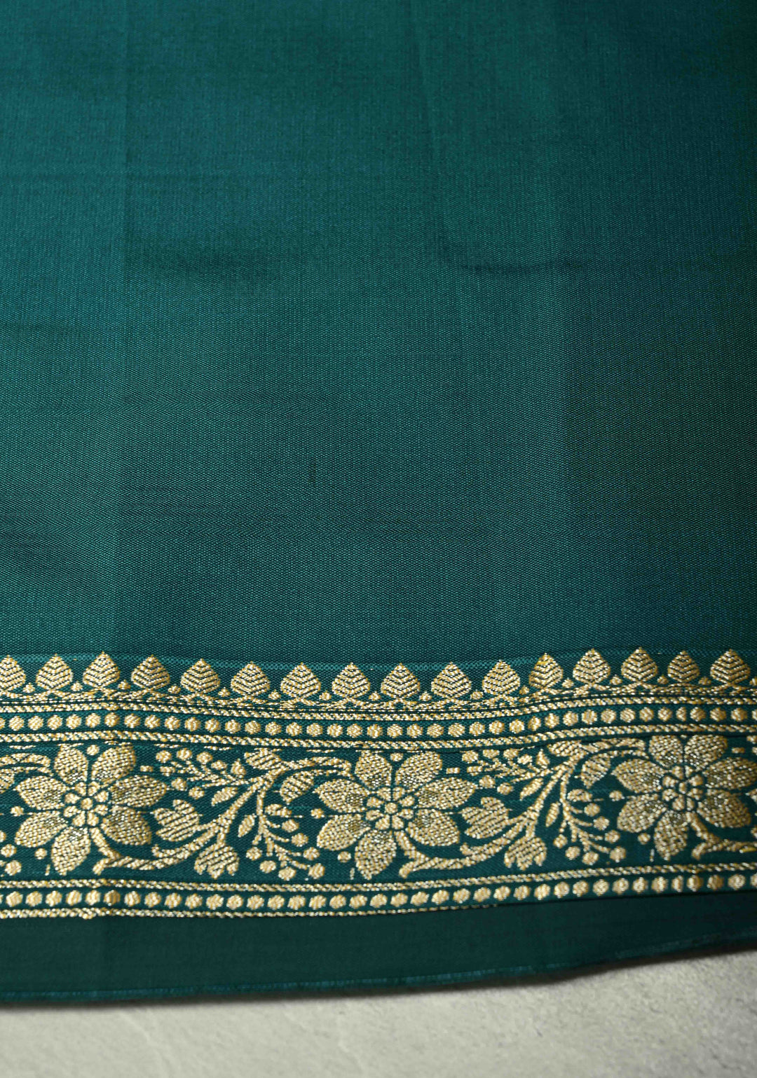 Dark Teal Semi Silk Saree with Chunri Buttis and Minimal Zari Border