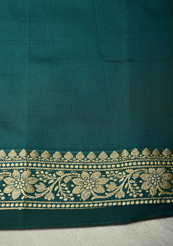 Dark Teal Semi Silk Saree with Chunri Buttis and Minimal Zari Border