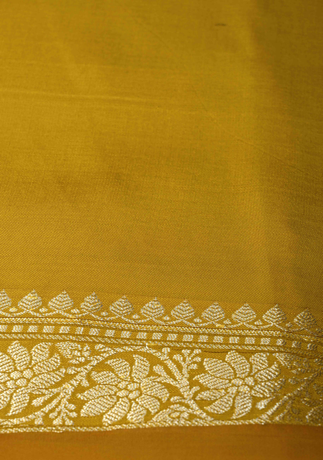 Mustard Yellow Semi Silk Saree with Chunri Buttis and Minimal Zari Border