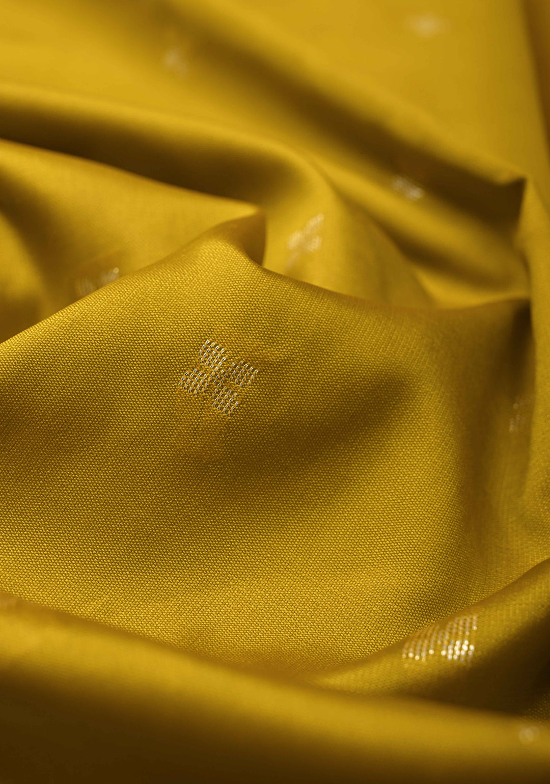 Mustard Yellow Semi Silk Saree with Chunri Buttis and Minimal Zari Border