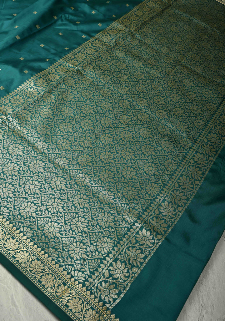 Teal Semi Silk Saree with Chunri Buttis and Minimal Zari Border