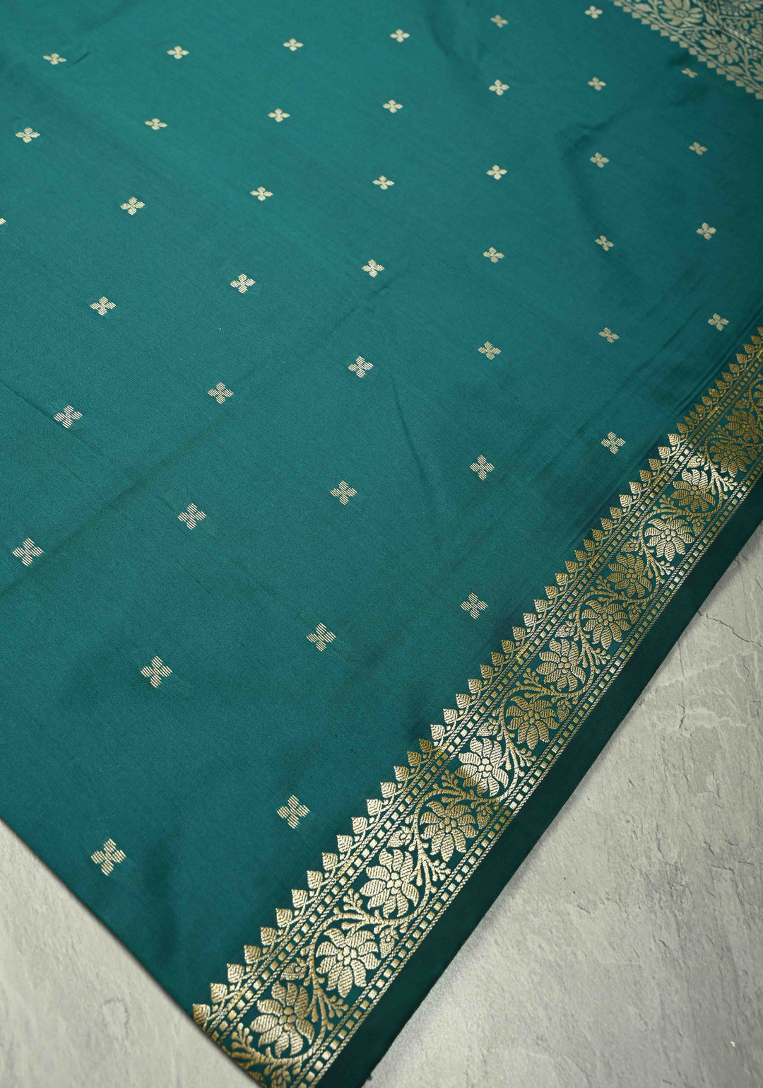 Teal Semi Silk Saree with Chunri Buttis and Minimal Zari Border