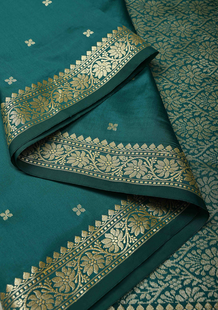 Teal Semi Silk Saree with Chunri Buttis and Minimal Zari Border