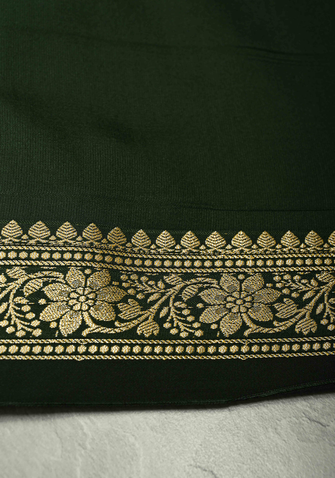 Deep Green Semi Silk Saree with Chunri Buttis and Minimal Zari Border