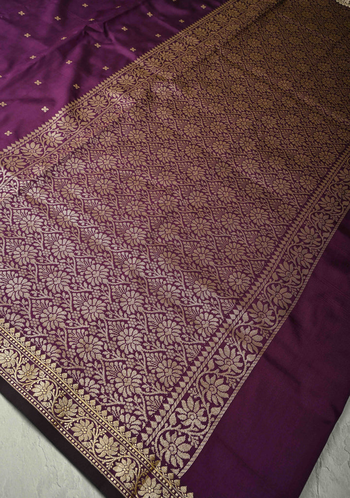 Deep Plum Semi Silk Saree with Chunri Buttis and Minimal Zari Border