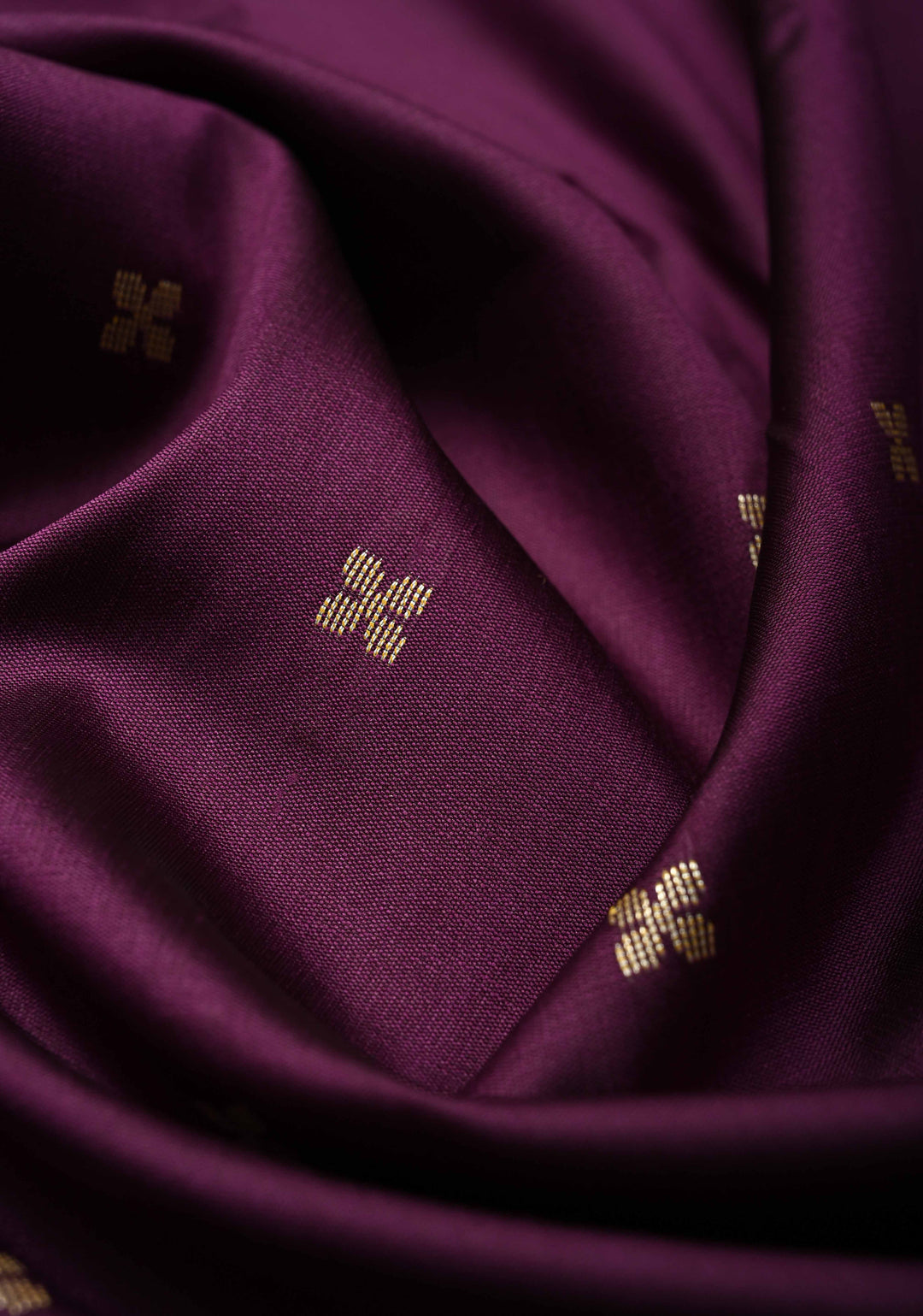 Deep Plum Semi Silk Saree with Chunri Buttis and Minimal Zari Border