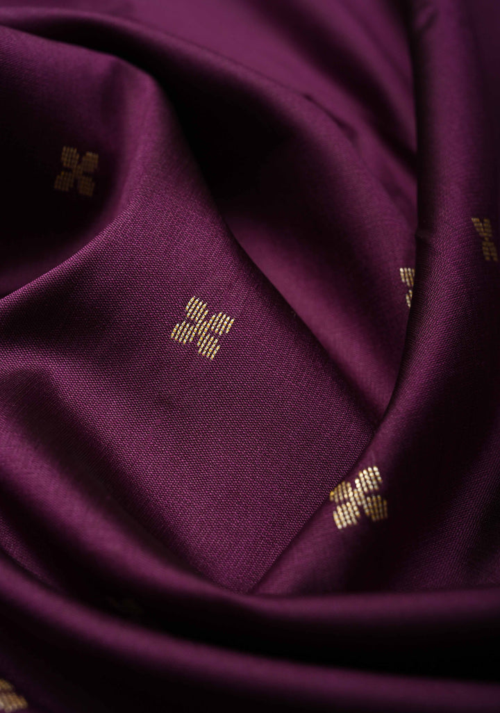 Deep Plum Semi Silk Saree with Chunri Buttis and Minimal Zari Border