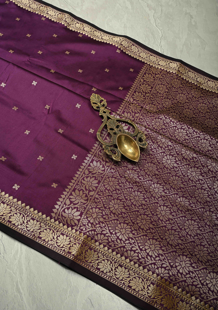 Deep Plum Semi Silk Saree with Chunri Buttis and Minimal Zari Border