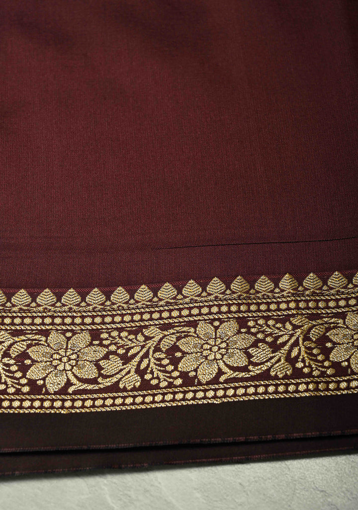 Chocolate Brown Semi Silk Saree with Chunri Buttis and Minimal Zari Border