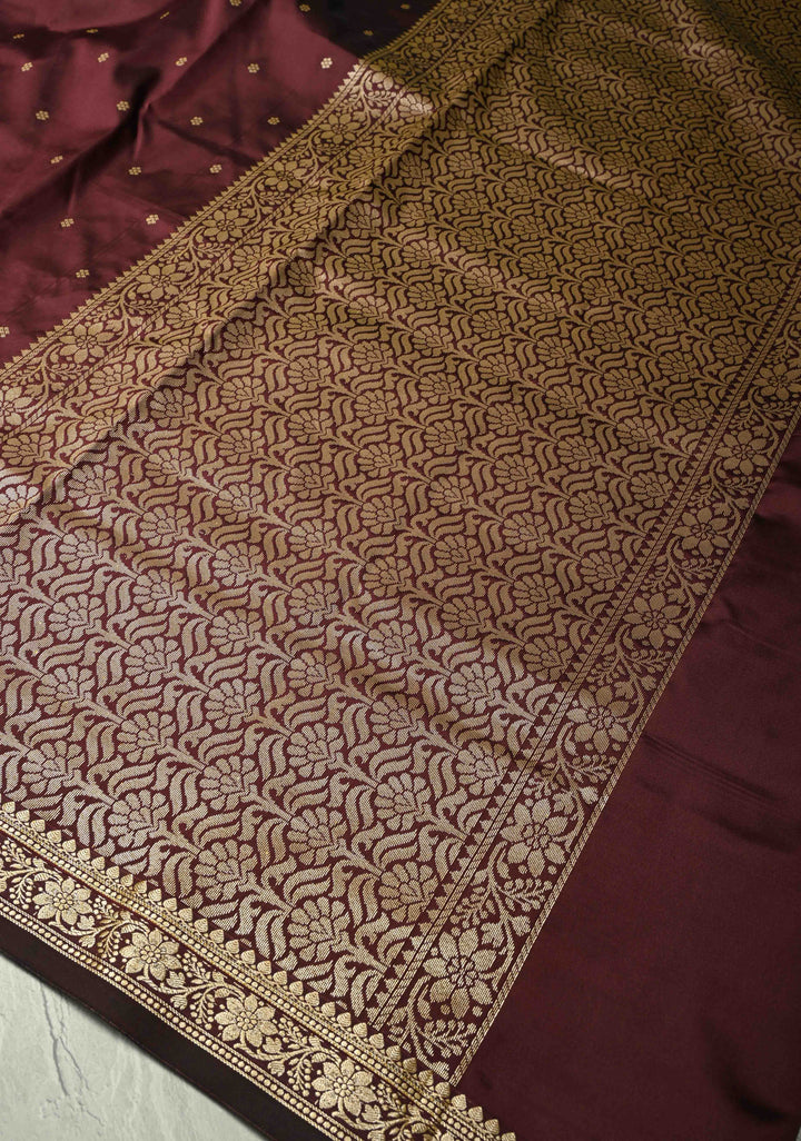 Chocolate Brown Semi Silk Saree with Chunri Buttis and Minimal Zari Border