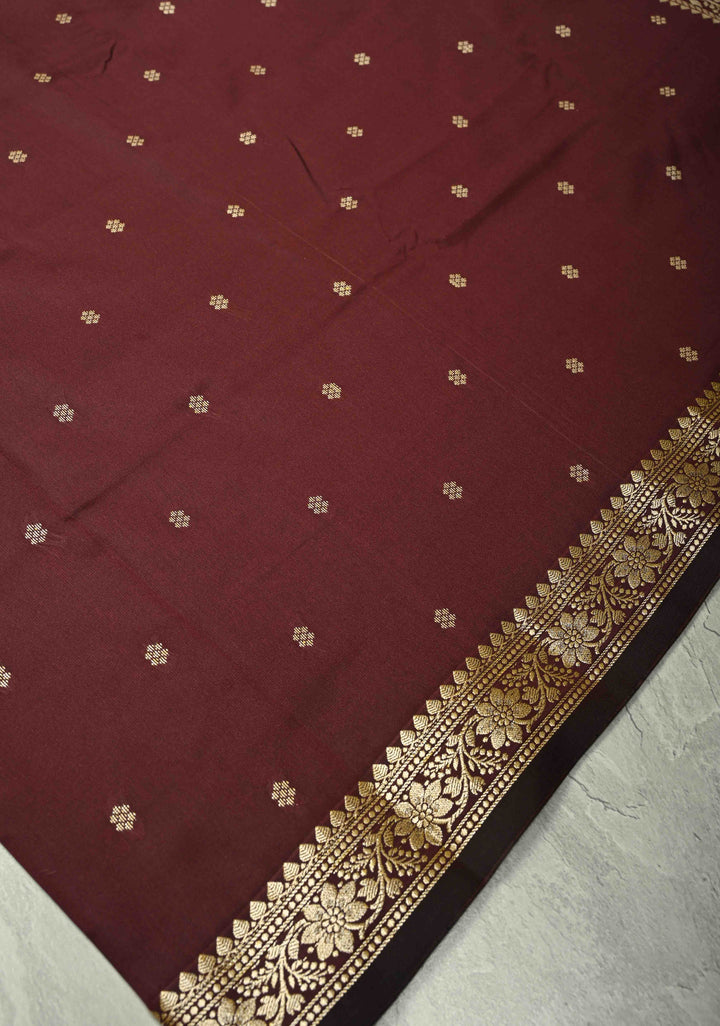Chocolate Brown Semi Silk Saree with Chunri Buttis and Minimal Zari Border