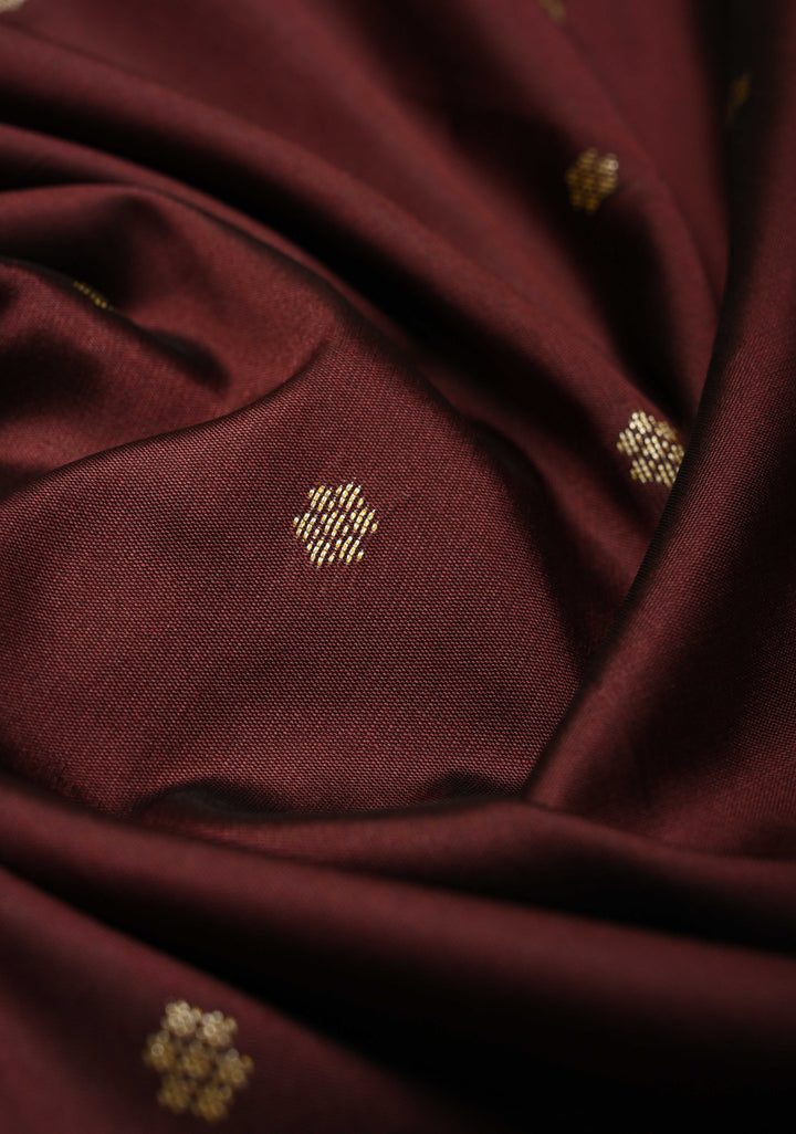 Chocolate Brown Semi Silk Saree with Chunri Buttis and Minimal Zari Border