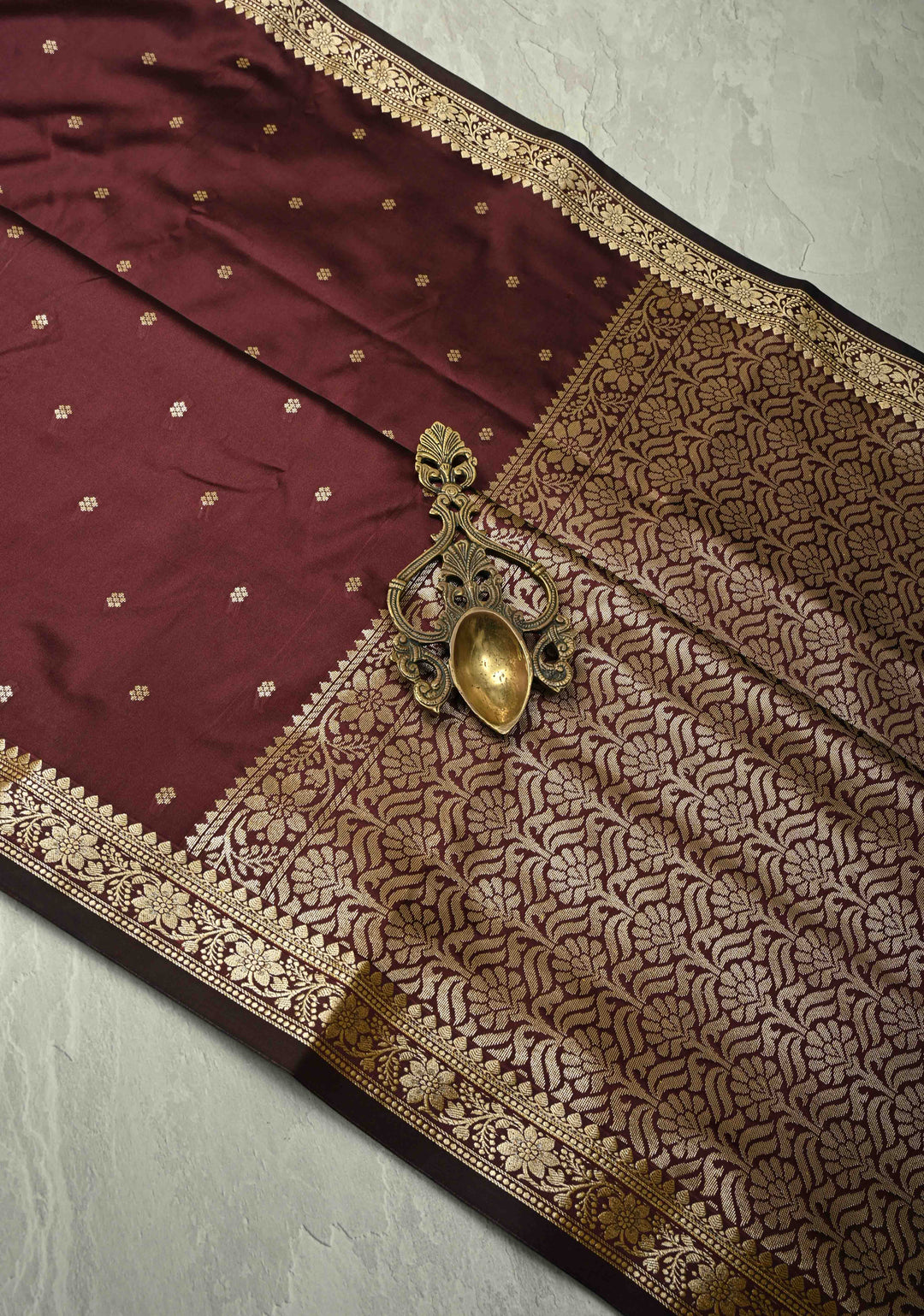 Chocolate Brown Semi Silk Saree with Chunri Buttis and Minimal Zari Border