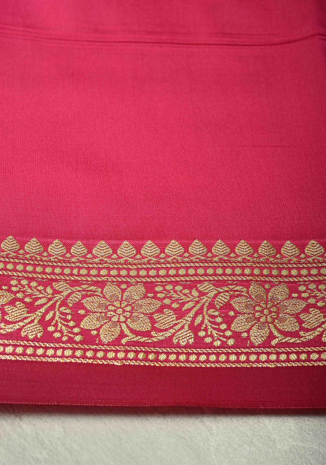 Deep Pink Semi Silk Saree with Chunri Buttis and Minimal Zari Border