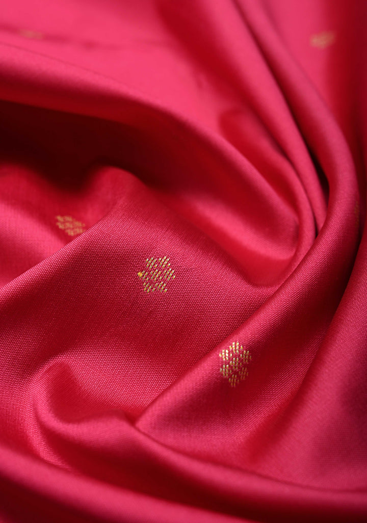 Deep Pink Semi Silk Saree with Chunri Buttis and Minimal Zari Border