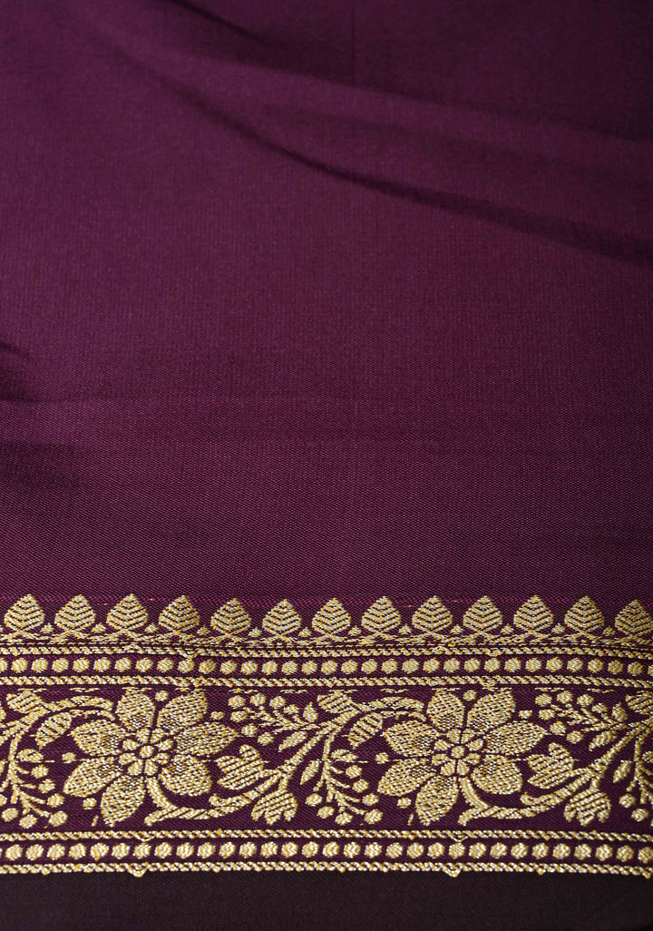 Deep Plum Semi Silk Saree with Chunri Buttis and Minimal Zari Border