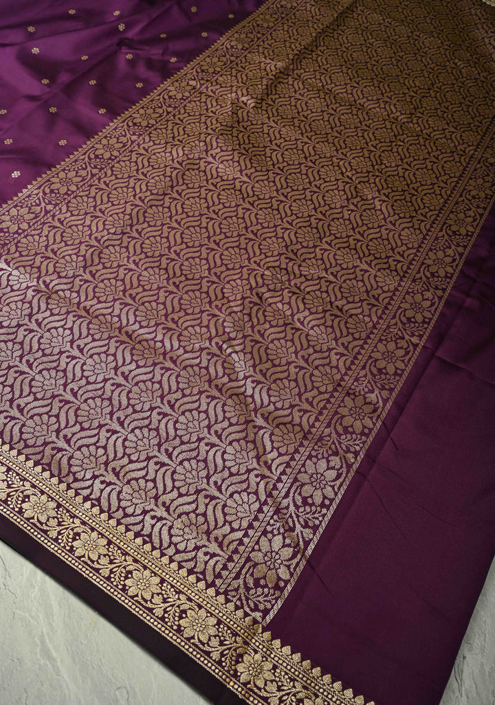 Deep Plum Semi Silk Saree with Chunri Buttis and Minimal Zari Border