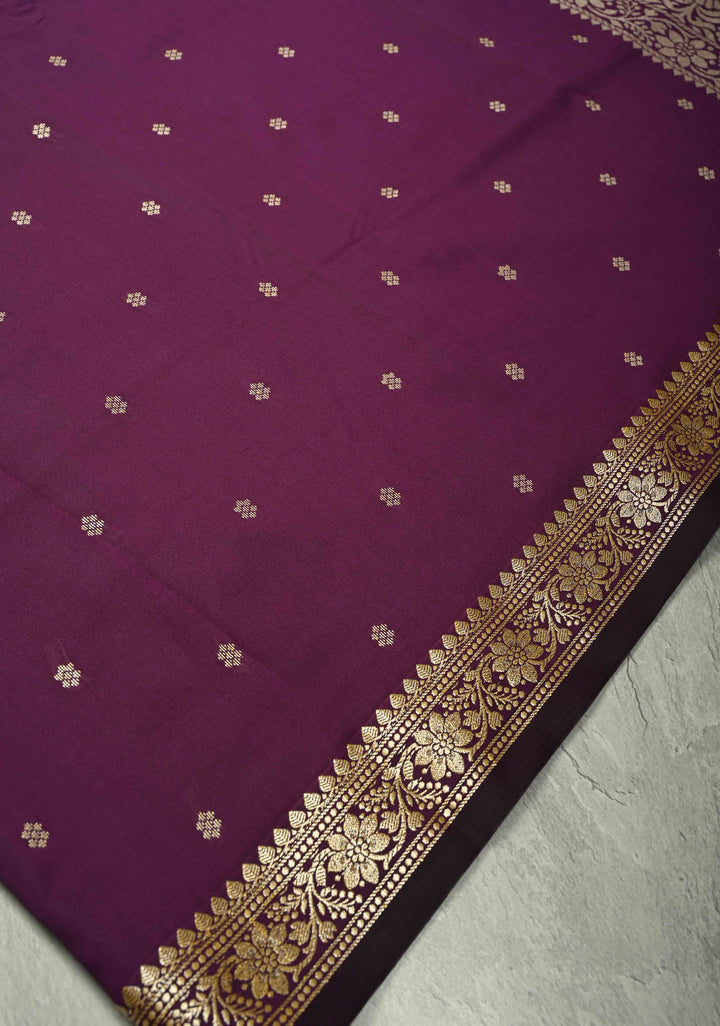 Deep Plum Semi Silk Saree with Chunri Buttis and Minimal Zari Border